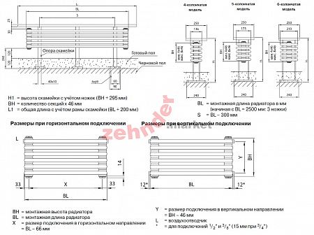 Радиатор-скамейка Zehnder Radiator Bench B4120/7 N3570 RAL 9016